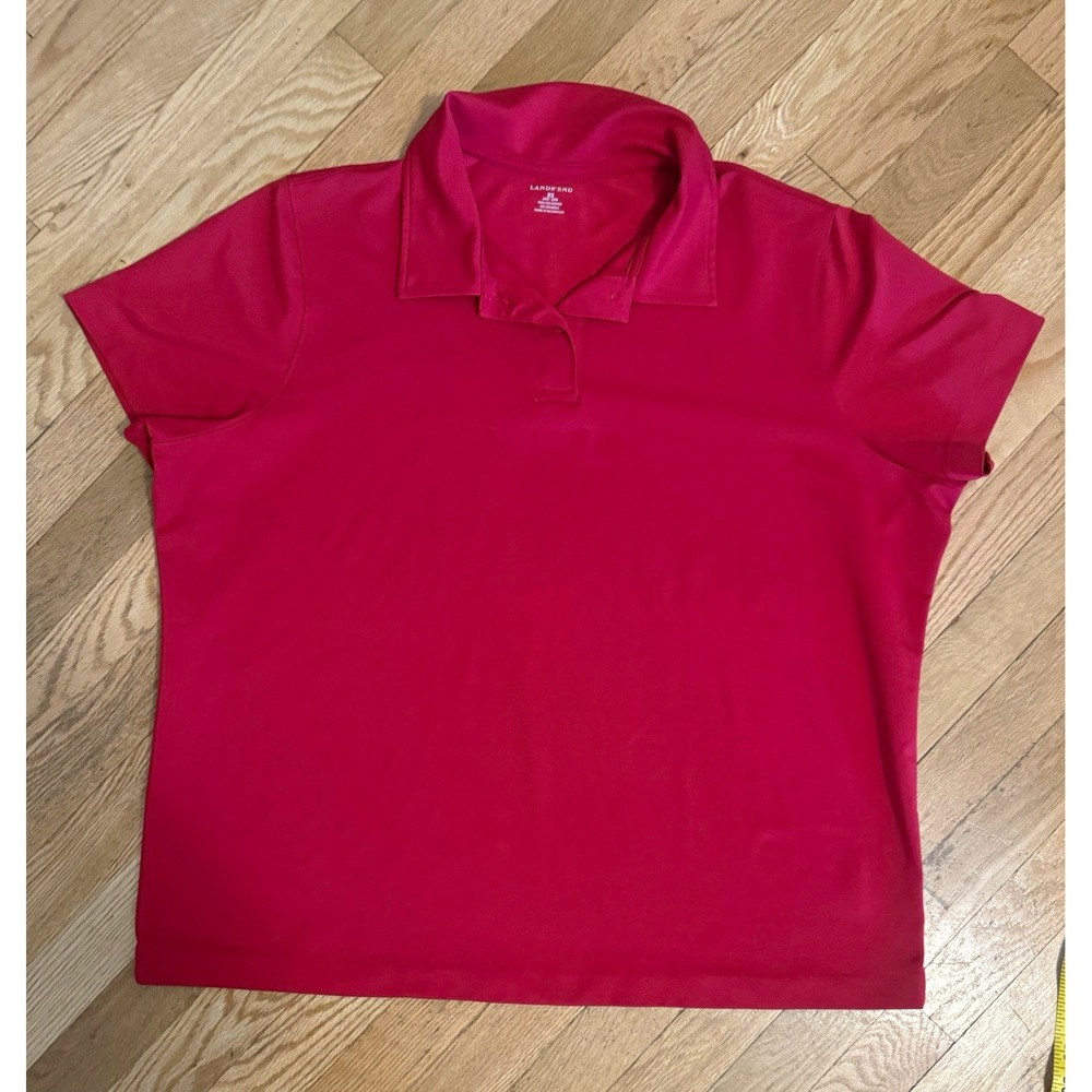 Lands' End women's Red Solid Short Sleeve Polo Shirt 2XL (20w-22w) Button